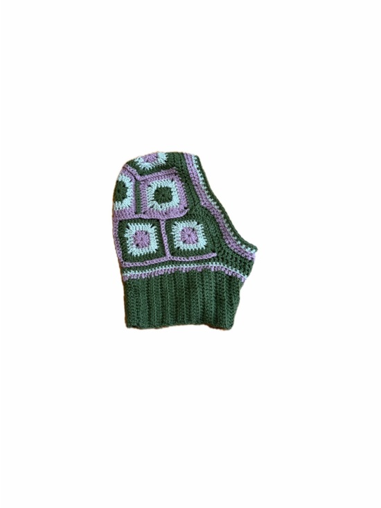 Handmade Accessories - Crocheted Knit Balaclava Hat in Green and Lavender